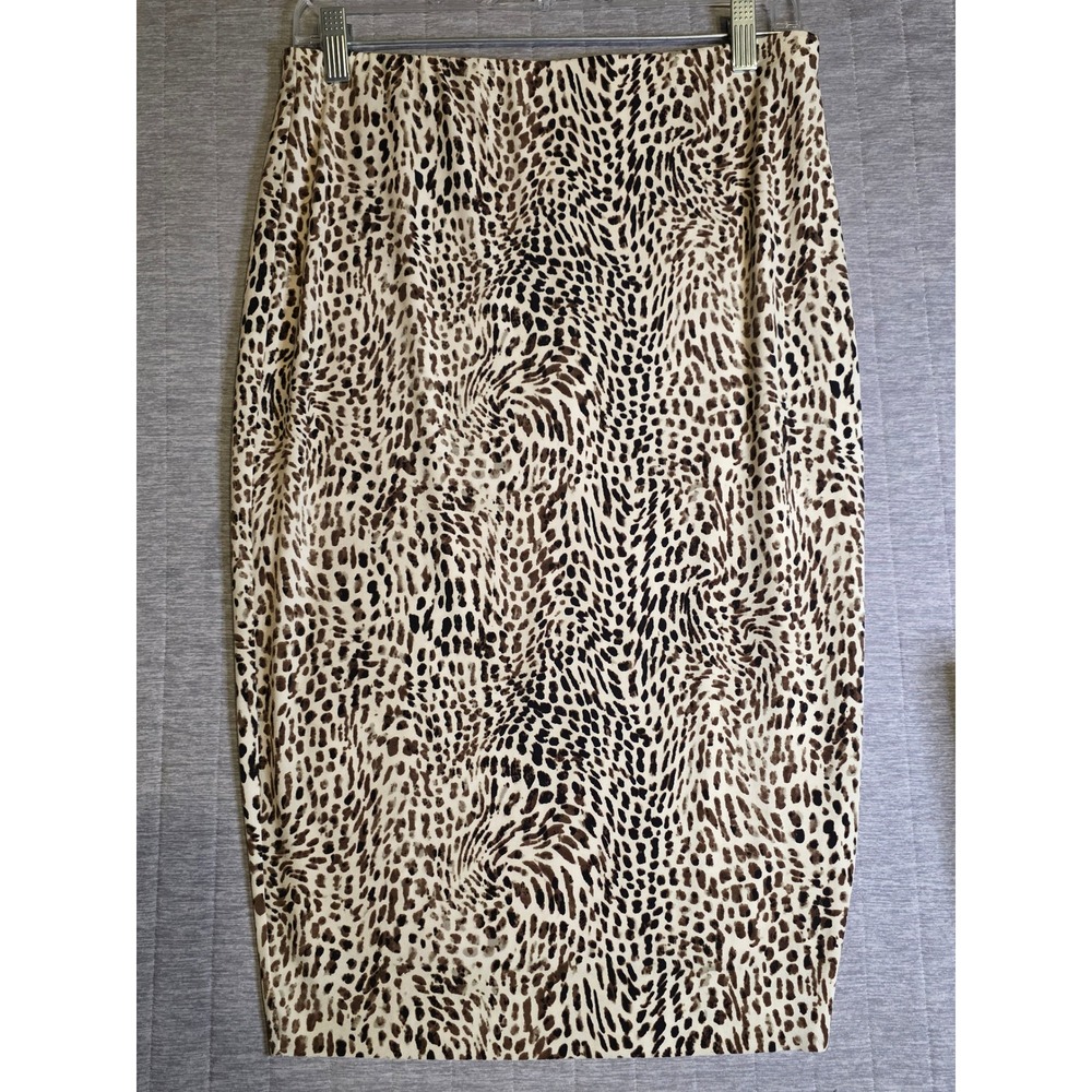 1421 Vince Camuto Leopard Print Pencil Skirt Tan Brown Animal Stretch Midi Small